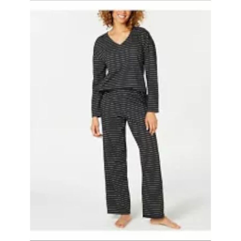 CHARTER CLUB INTIMATES Intimates Black Striped Sleep Shirt Pajama Top N/A M